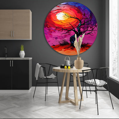 Abstracte kleurrijke boom bij zonsondergang forex muurcirkel