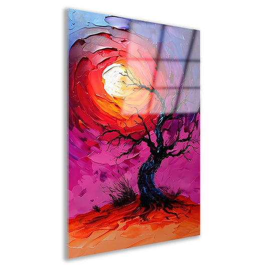 Abstracte kleurrijke boom bij zonsondergang acrylglas