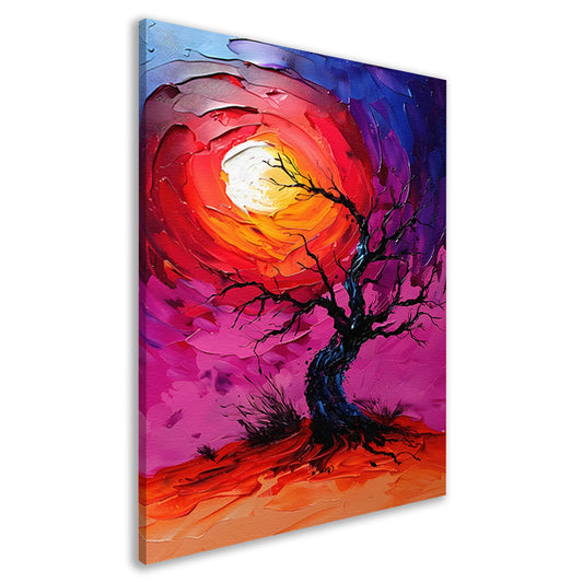 Abstracte kleurrijke boom bij zonsondergang canvas