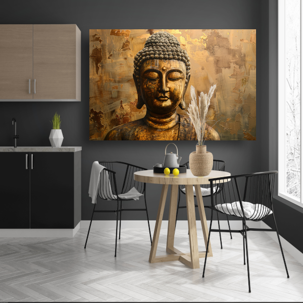 Boeddha in gouden gloed met rustieke achtergrond canvas