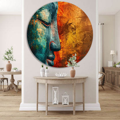 Mystieke Boeddha kunst met kleurrijke texturen aluminium muurcirkel