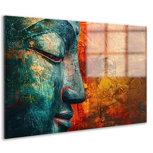 Mystieke Boeddha kunst met kleurrijke texturen acrylglas