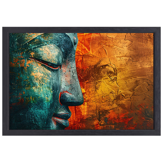 Mystieke Boeddha kunst met kleurrijke texturen canvas met baklijst