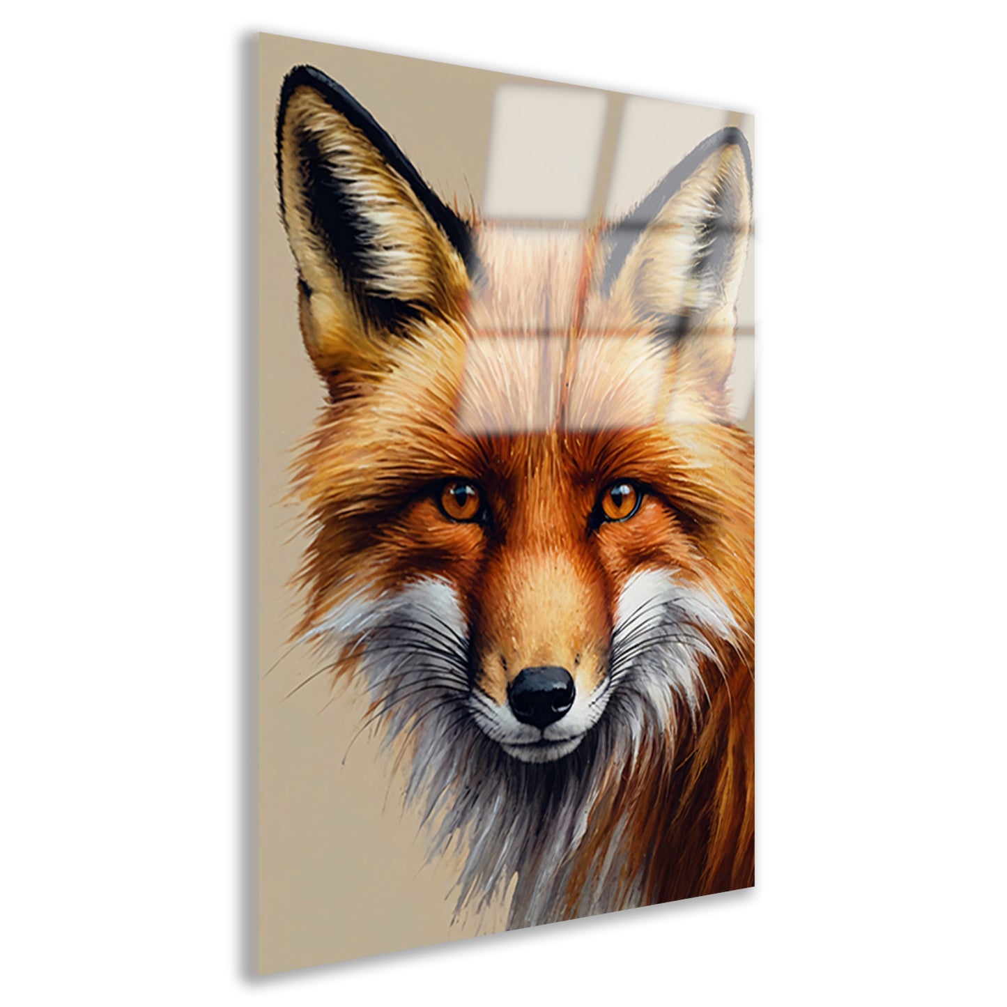 Gedetailleerd schilderij van een vos acrylglas