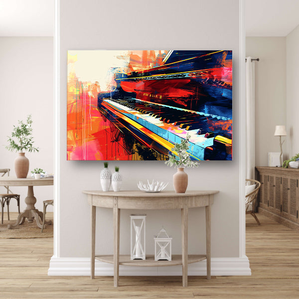 Abstracte kleurrijke piano in beweging   poster