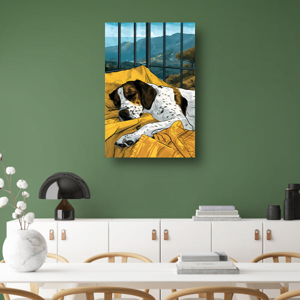 Slapende hond met berglandschap poster
