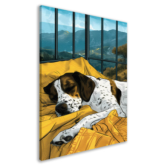 Slapende hond met berglandschap canvas