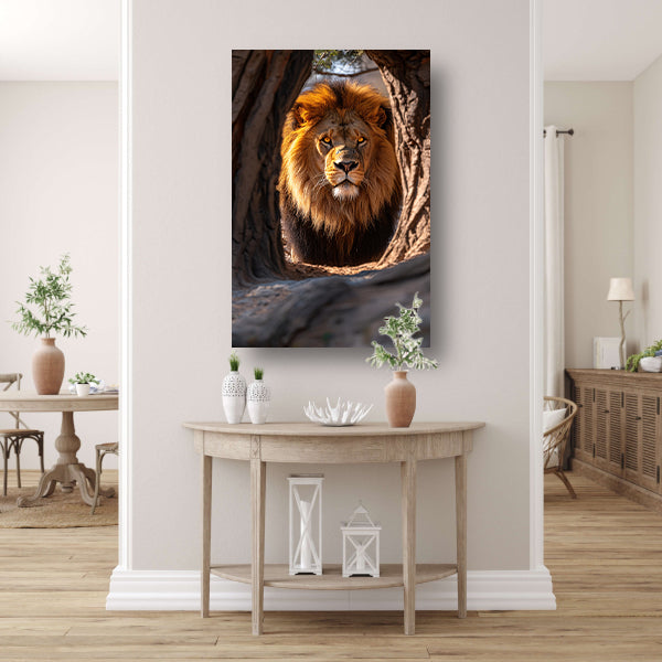 Portret van een Leeuw in een Boom canvas