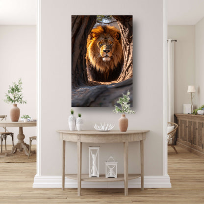 Portret van een Leeuw in een Boom canvas