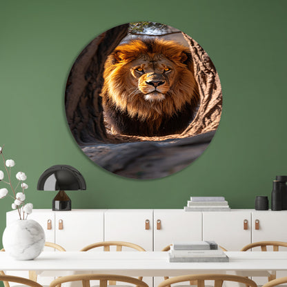 Portret van een Leeuw in een Boom aluminium muurcirkel