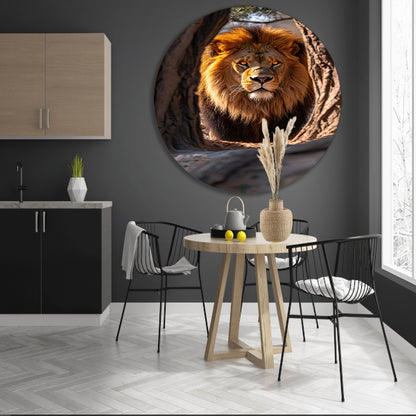 Portret van een Leeuw in een Boom aluminium muurcirkel