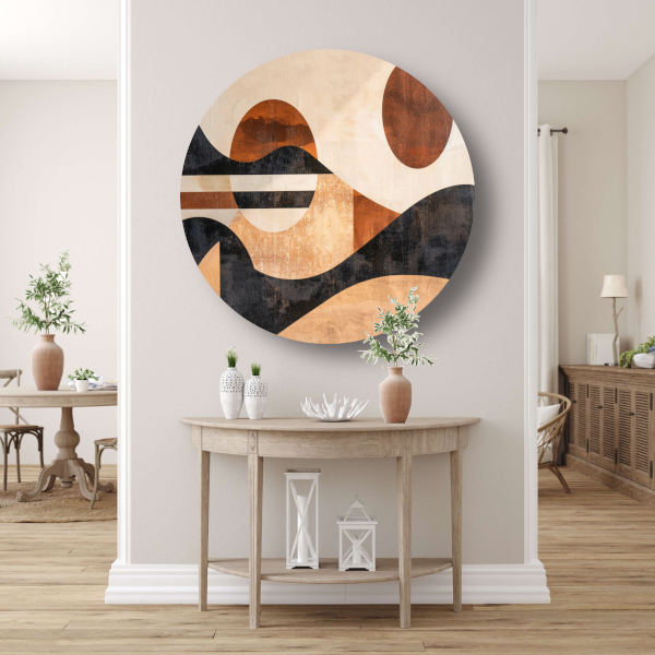 Zonsondergang in abstracte geolandscapes aluminium muurcirkel