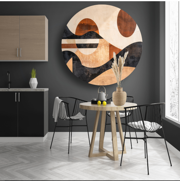 Zonsondergang in abstracte geolandscapes aluminium muurcirkel