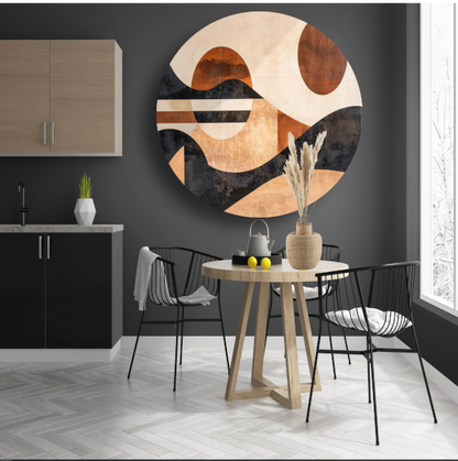 Zonsondergang in abstracte geolandscapes aluminium muurcirkel