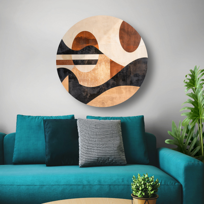 Zonsondergang in abstracte geolandscapes aluminium muurcirkel