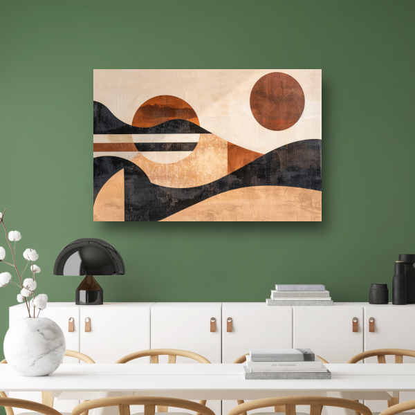 Zonsondergang in abstracte geolandscapes poster