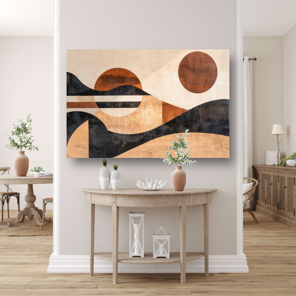 Zonsondergang in abstracte geolandscapes poster