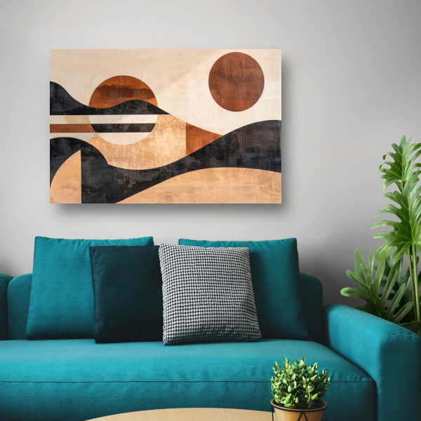 Zonsondergang in abstracte geolandscapes poster