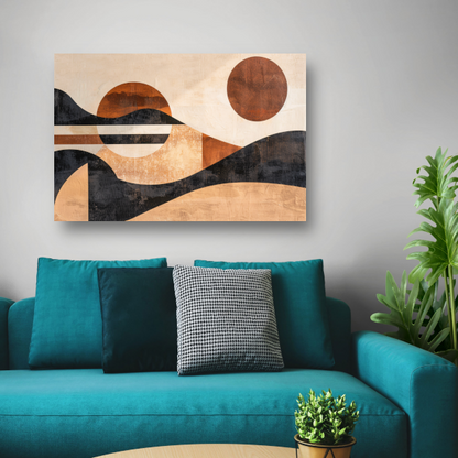 Zonsondergang in abstracte geolandscapes poster