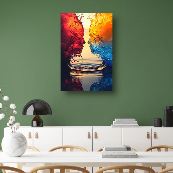Twee Abstract Gezichten in een Kleurrijk Omhelzing canvas