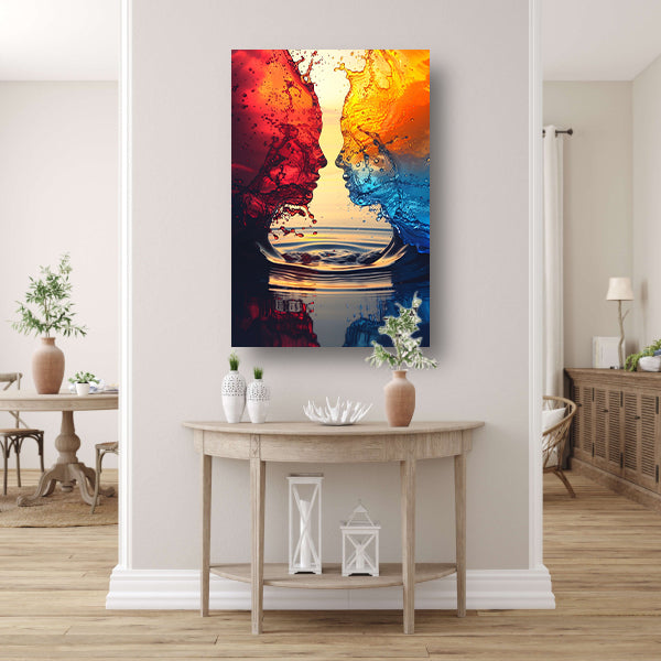 Twee Abstract Gezichten in een Kleurrijk Omhelzing canvas
