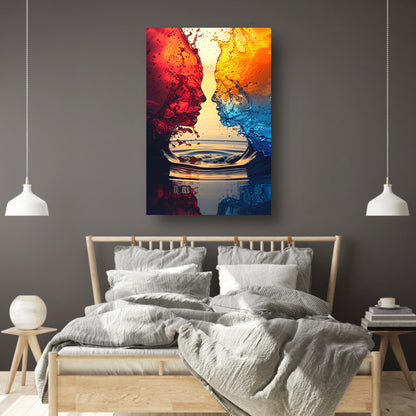 Twee Abstract Gezichten in een Kleurrijk Omhelzing canvas