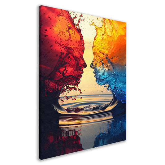 Twee Abstract Gezichten in een Kleurrijk Omhelzing canvas