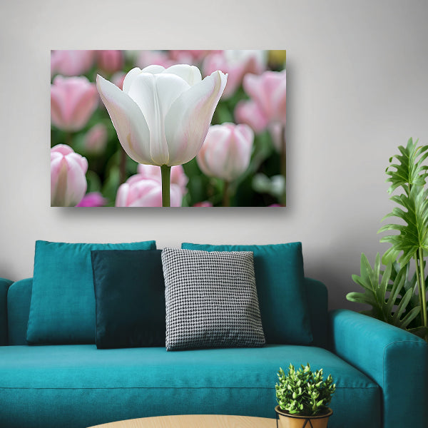 Witte tulp omringd door zachte kleuren   poster