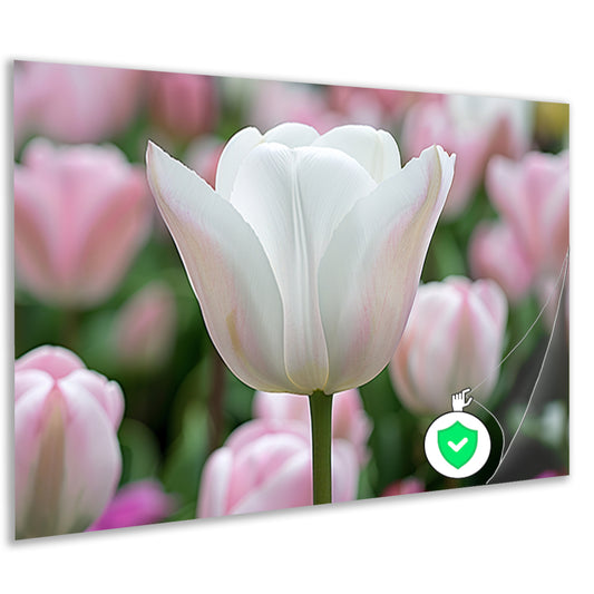 Witte tulp omringd door zachte kleuren   poster