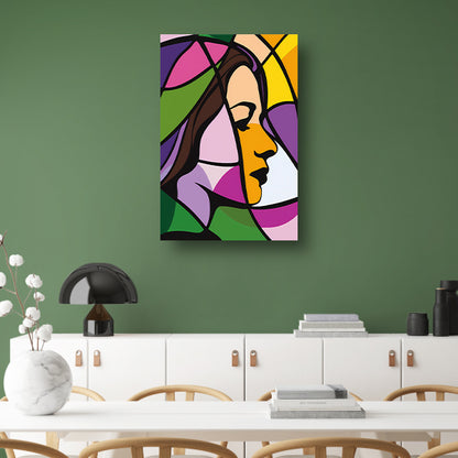 Abstract kleurrijk portret van een vrouw canvas met baklijst