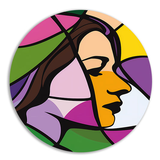 Abstract kleurrijk portret van een vrouw aluminium muurcirkel