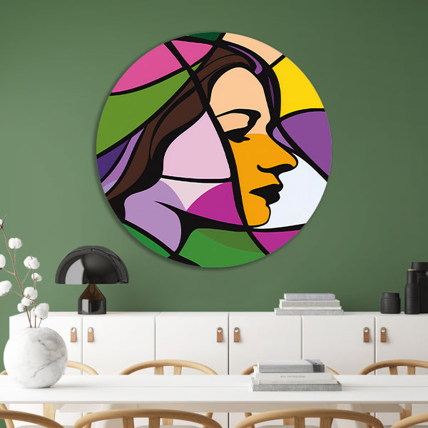 Abstract kleurrijk portret van een vrouw aluminium muurcirkel