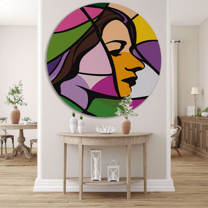 Abstract kleurrijk portret van een vrouw aluminium muurcirkel