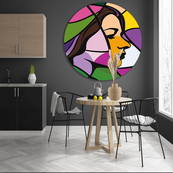 Abstract kleurrijk portret van een vrouw aluminium muurcirkel
