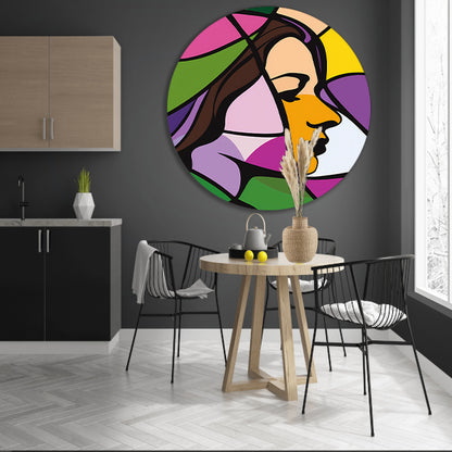 Abstract kleurrijk portret van een vrouw aluminium muurcirkel