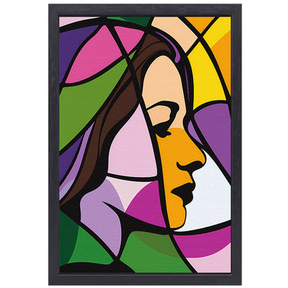 Abstract kleurrijk portret van een vrouw canvas met baklijst