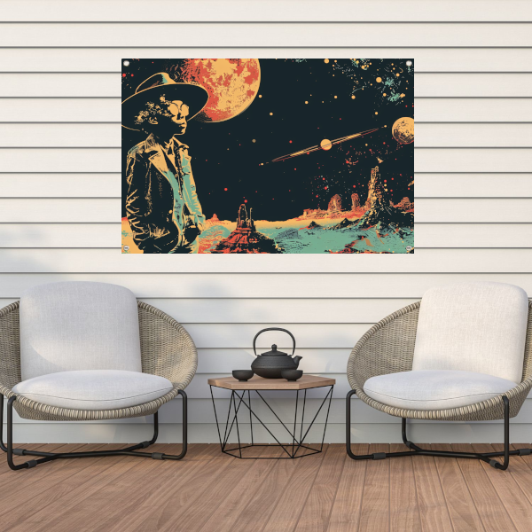 Astronaut in Ruimte met Rode Planetaire Achtergrond tuinposter