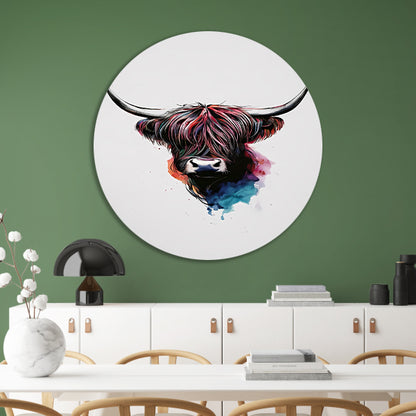 Moderne waterverfstijl Schotse hooglander met kleur forex muurcirkel
