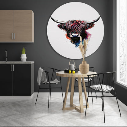 Moderne waterverfstijl Schotse hooglander met kleur forex muurcirkel
