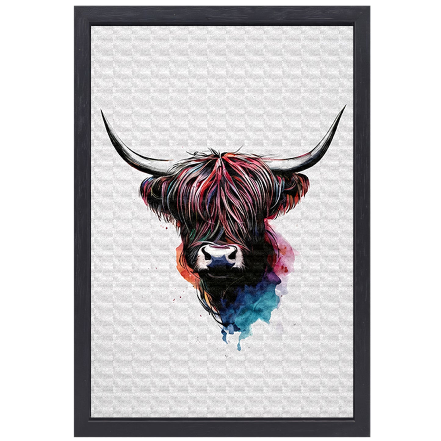 Moderne waterverfstijl Schotse hooglander met kleur canvas met baklijst