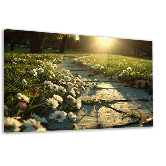 Bloemen onder zonlicht op pad canvas