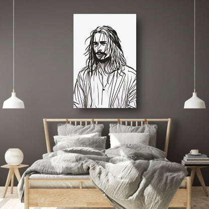 Abstract portret met zwart-witte lijnen poster
