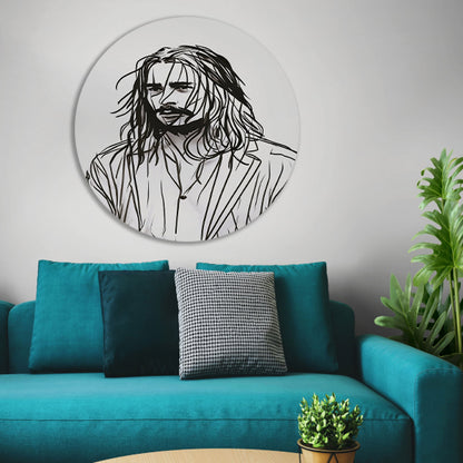 Abstract portret met zwart-witte lijnen aluminium muurcirkel