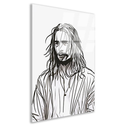 Abstract portret met zwart-witte lijnen acrylglas