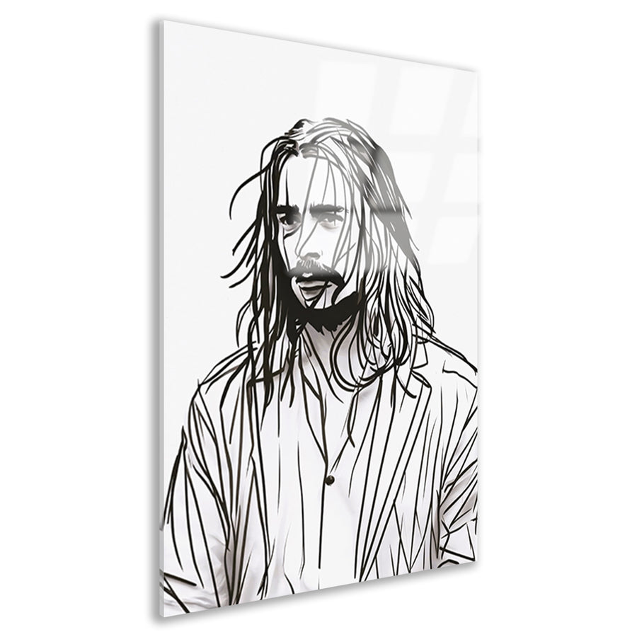 Abstract portret met zwart-witte lijnen acrylglas