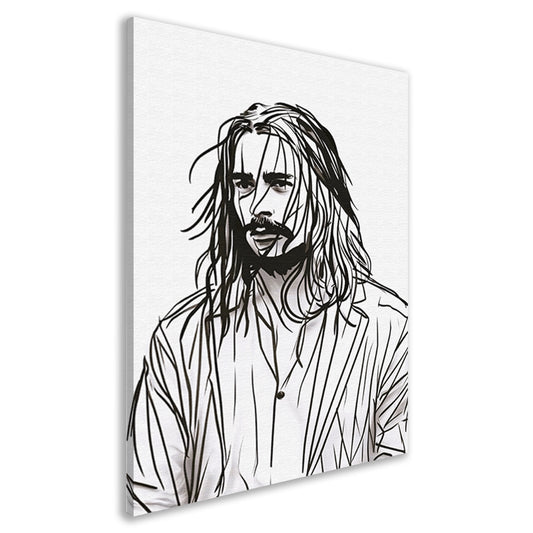 Abstract portret met zwart-witte lijnen canvas