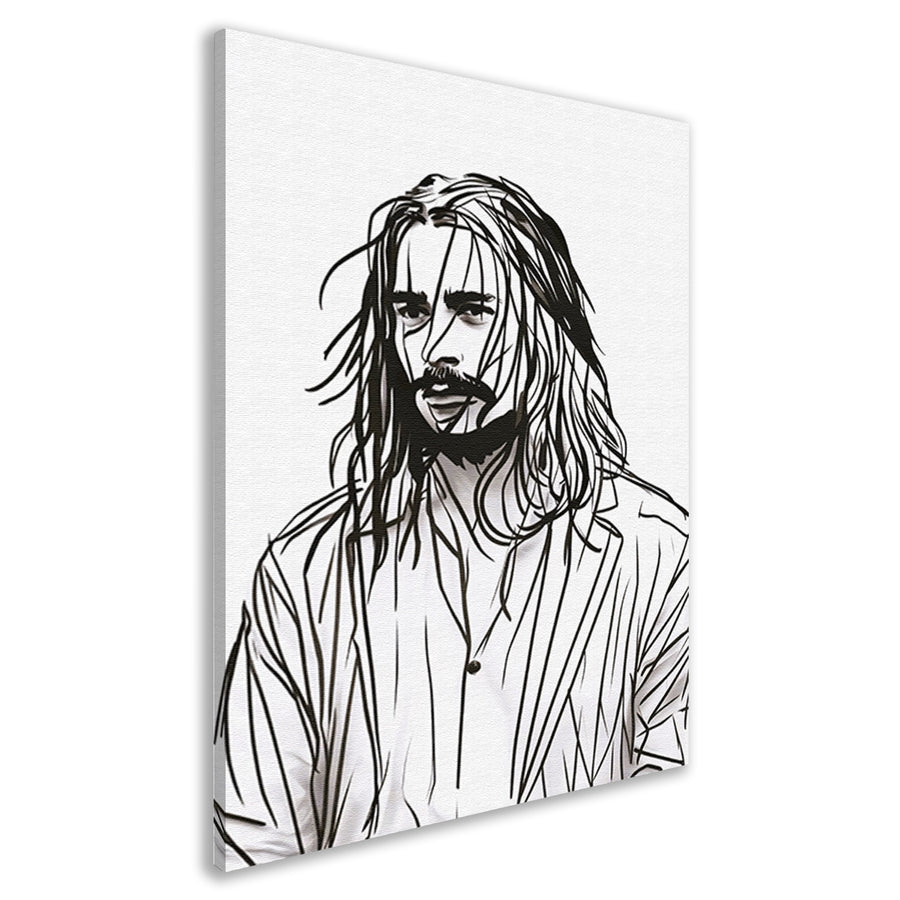 Abstract portret met zwart-witte lijnen canvas