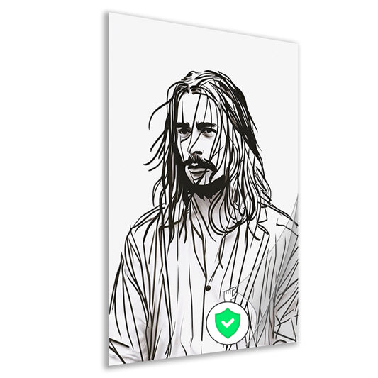 Abstract portret met zwart-witte lijnen poster