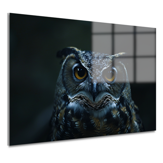 Nachtuil met doordringende gele ogen acrylglas