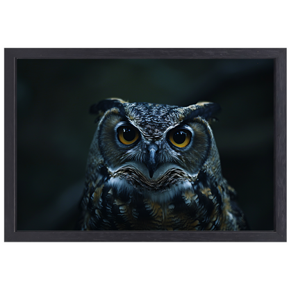 Nachtuil met doordringende gele ogen canvas met baklijst